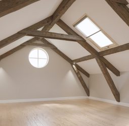 Pièce vide en sous pente. Rendu 3D